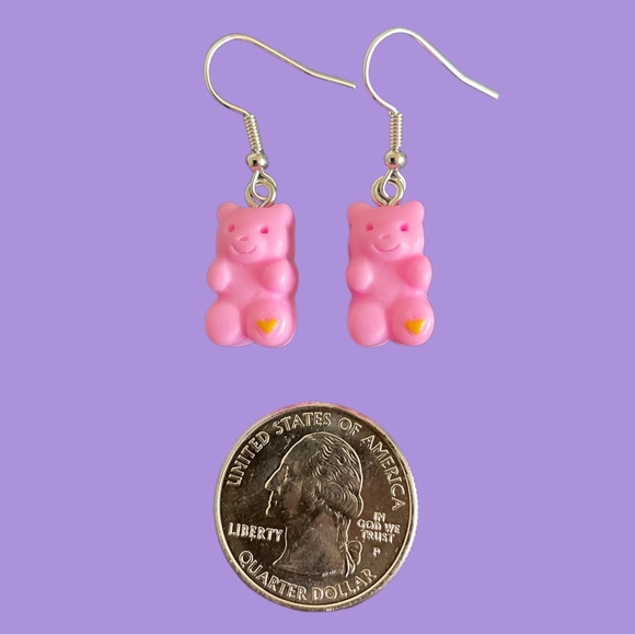 Pink Teddy Bear Charm Earrings - Picture 2 of 4